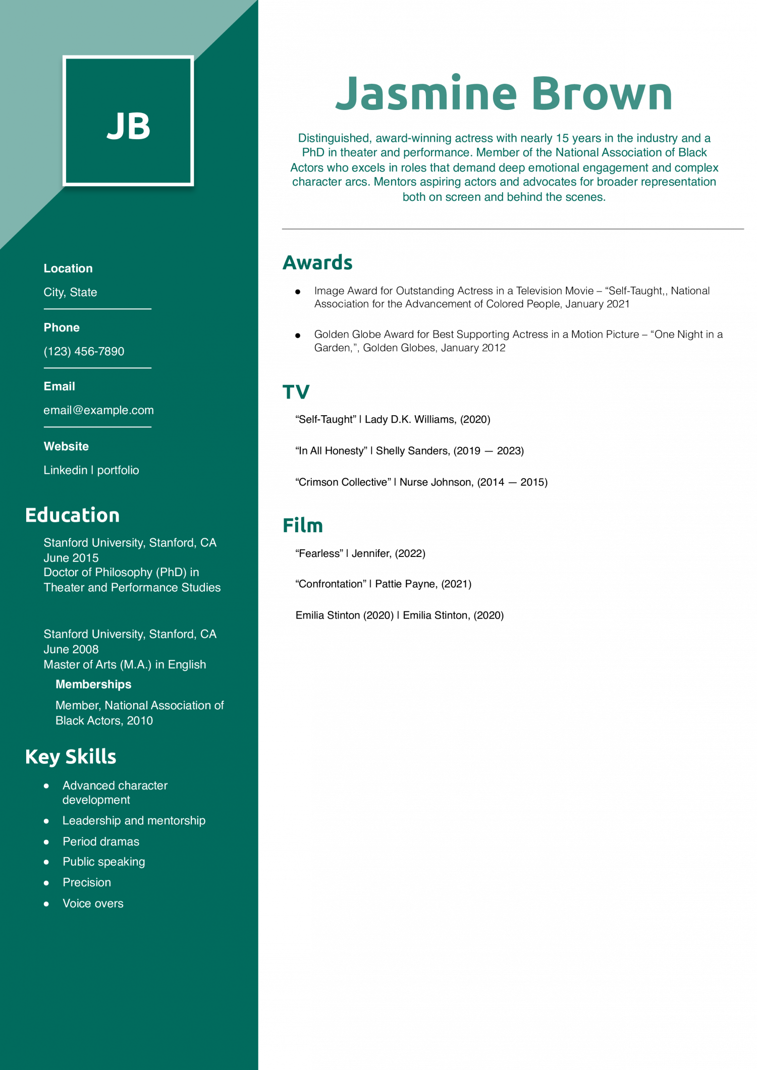 Experienced Acting Resume Example