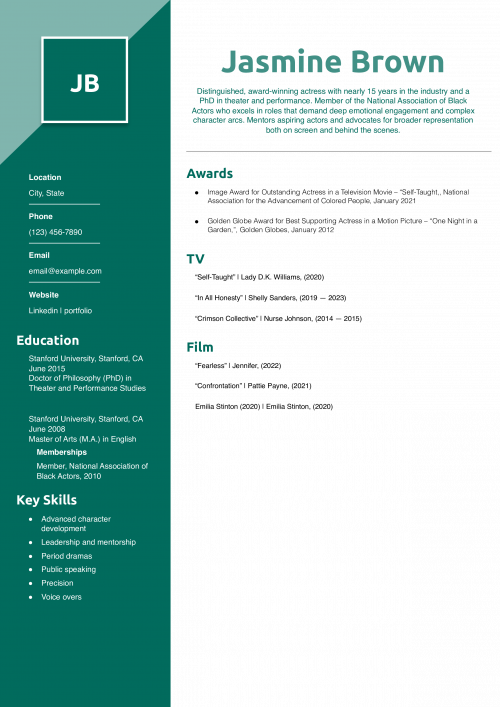 Experienced Acting Resume Example
