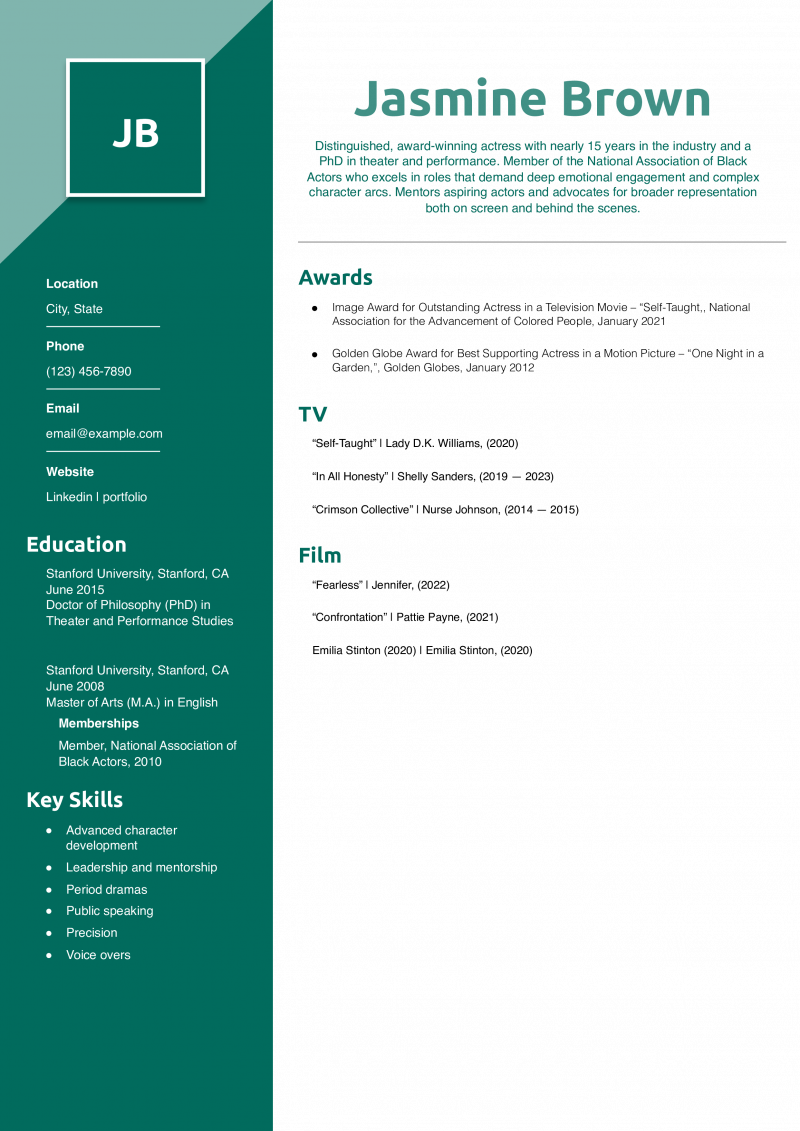 Experienced Acting Resume Example