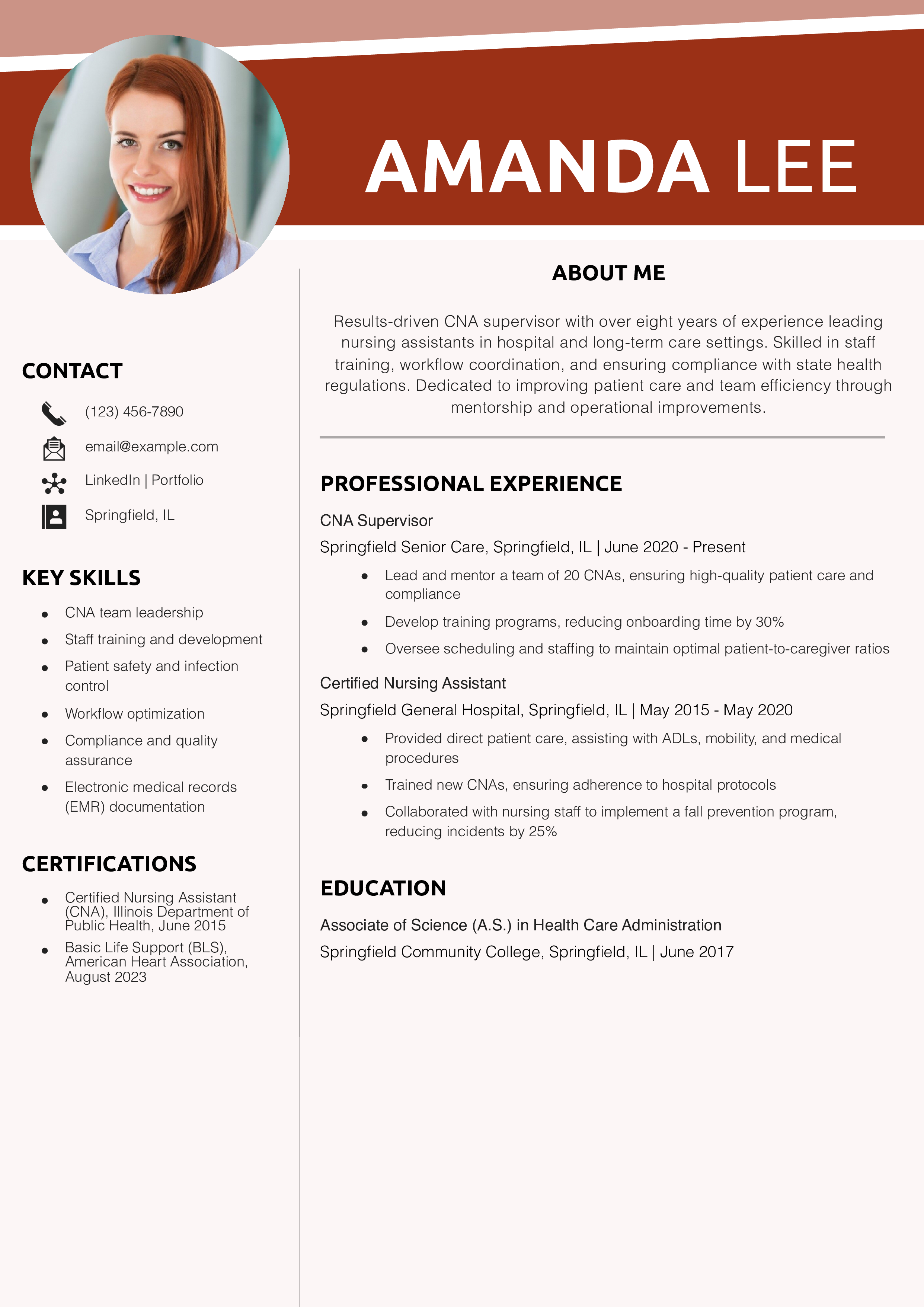CNA Supervisor Resume