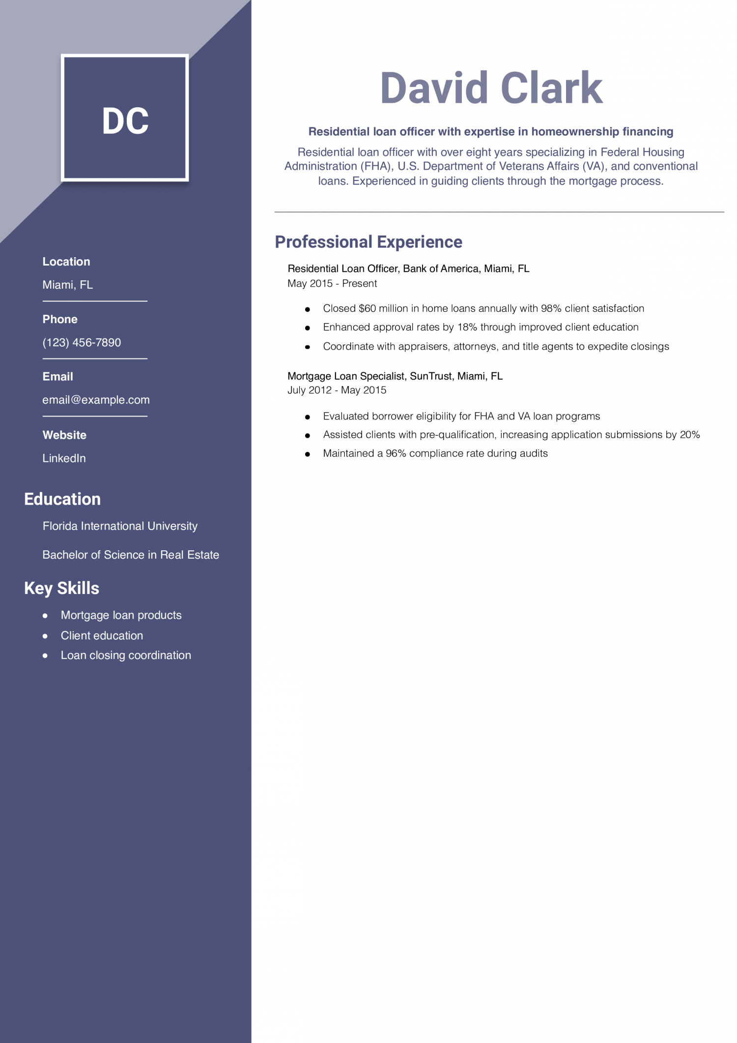 Residential Loan Officer Resume Example