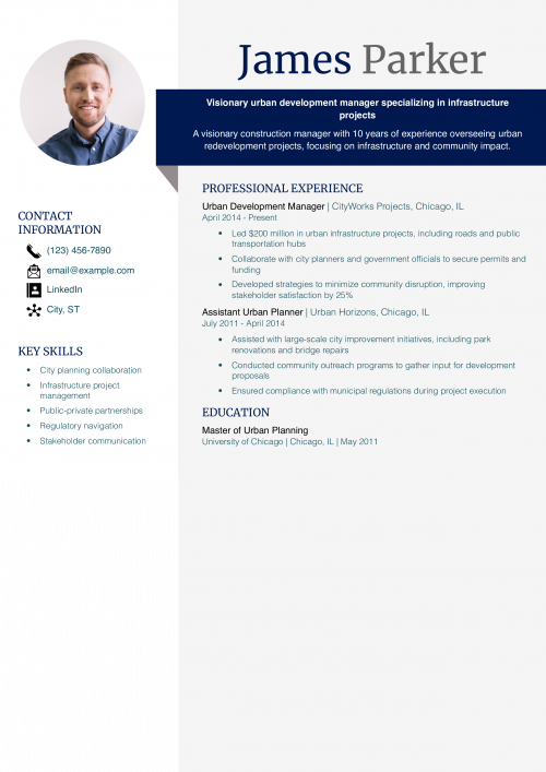 Urban Development Manager Resume Example