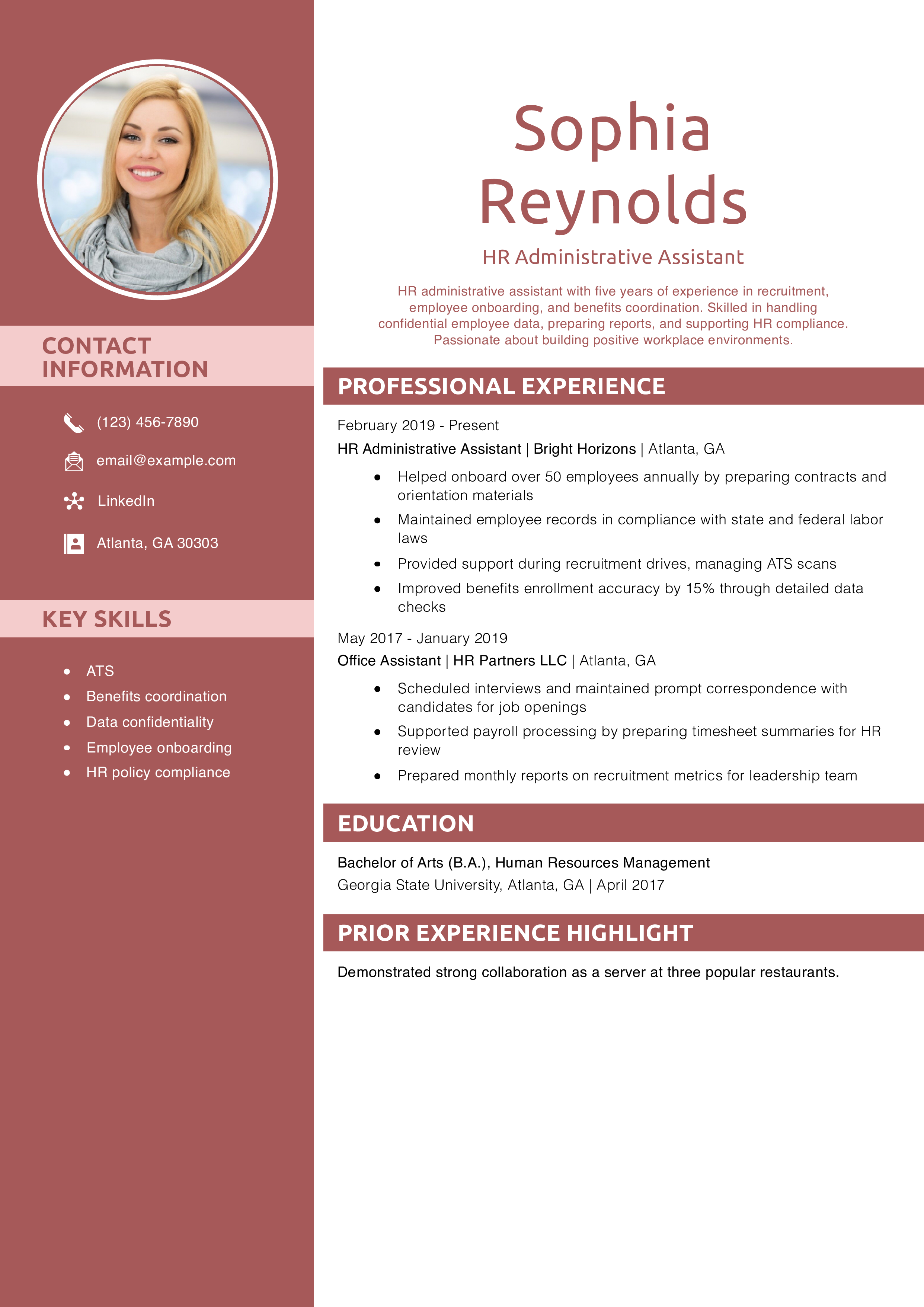 HR Administrative Assistant Resume Example