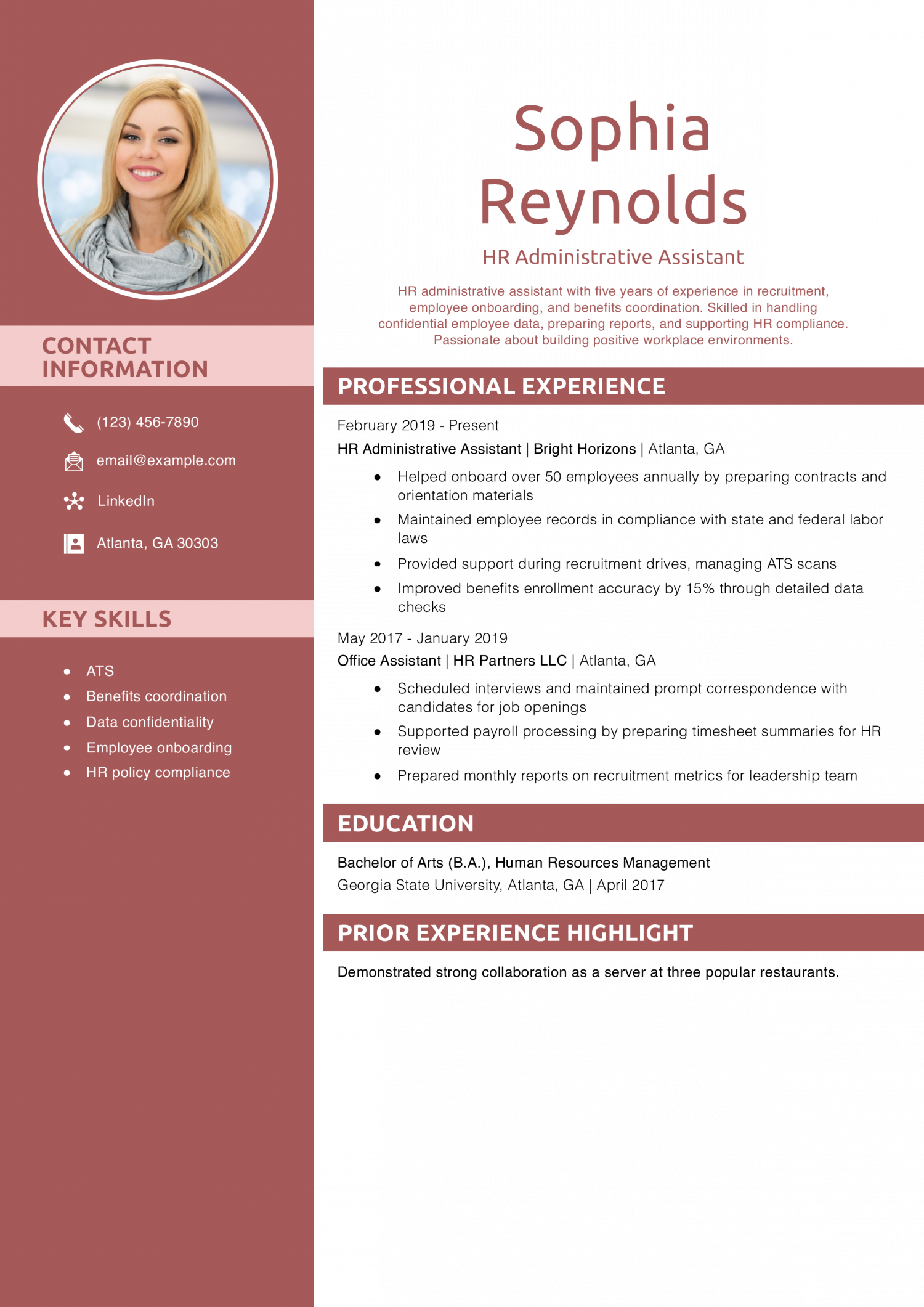 HR Administrative Assistant Resume Example