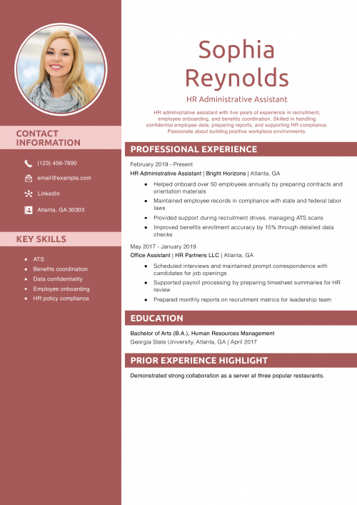 HR Administrative Assistant Resume Example