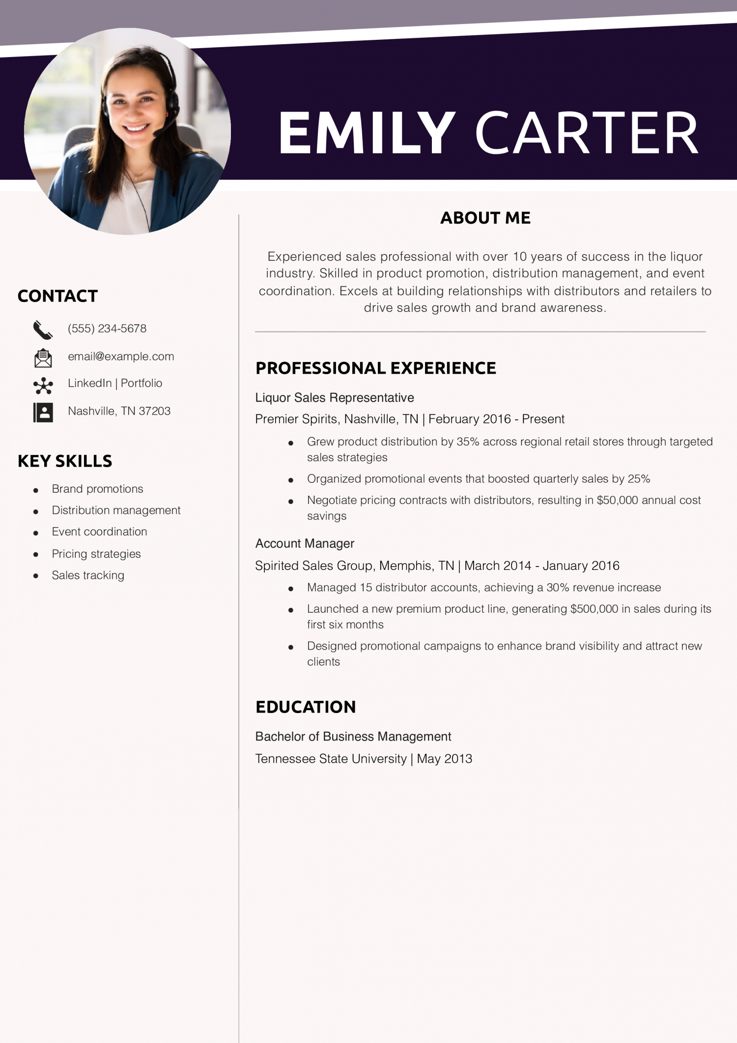 Liquor Sales Representative Resume Example