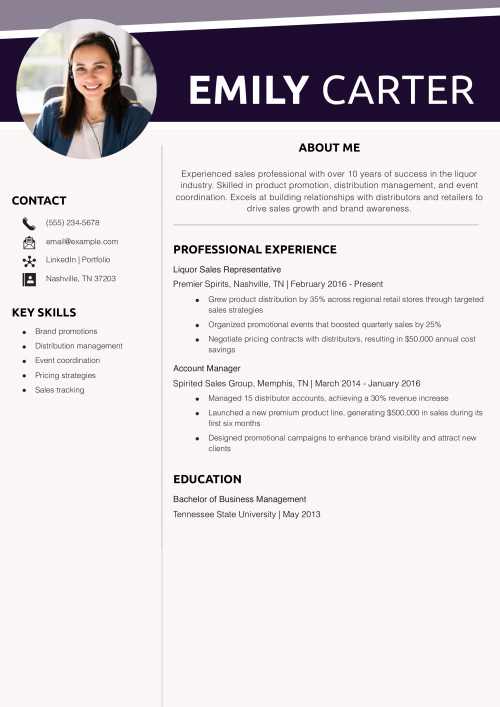 Liquor Sales Representative Resume Example