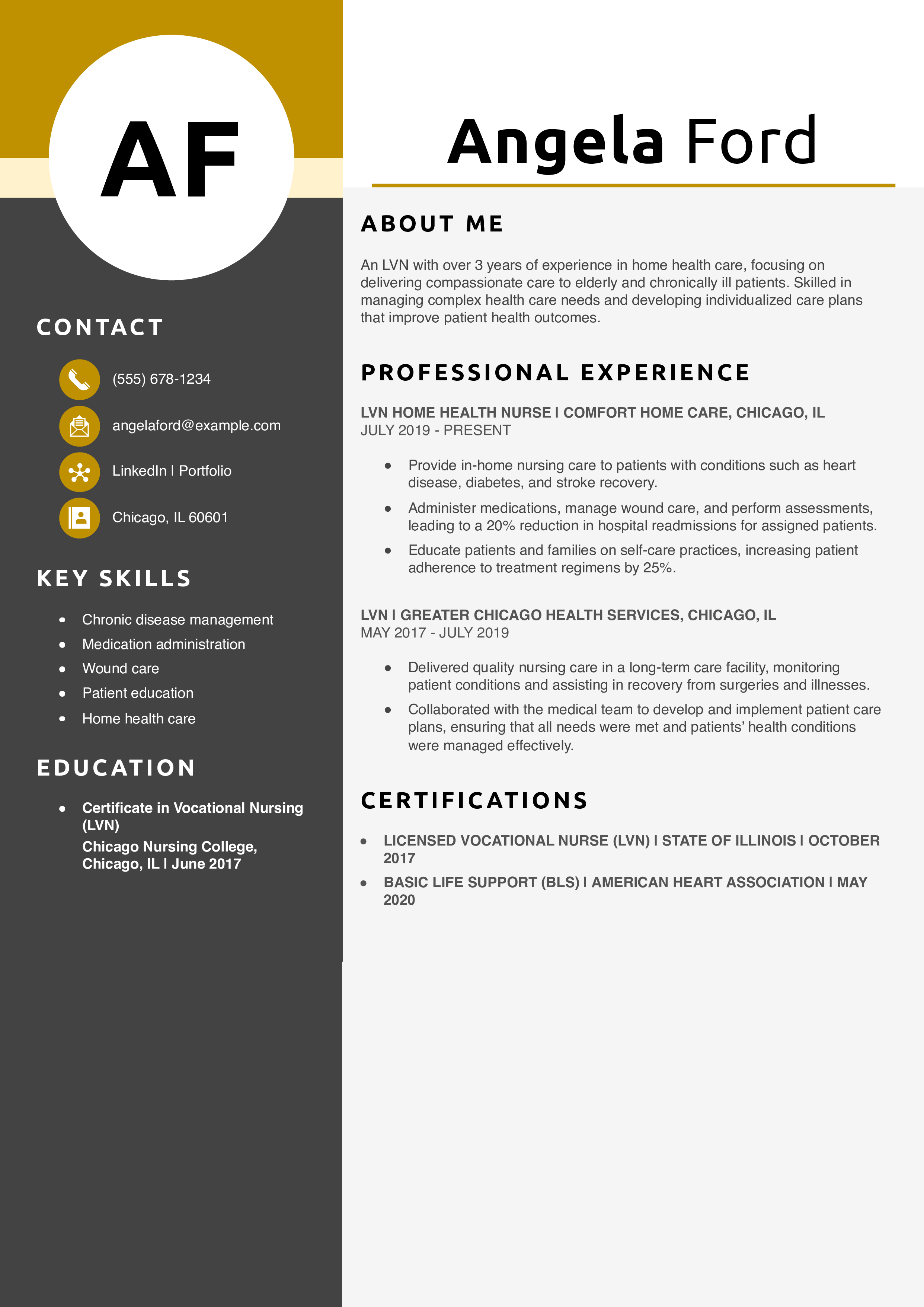 LVN Home Health Care Resume Example