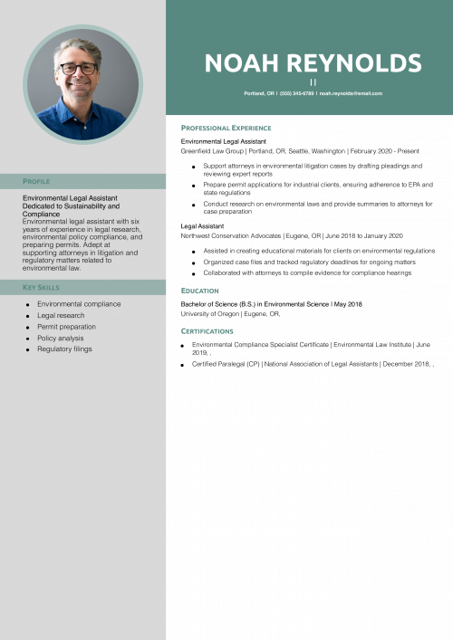 Environmental Legal Assistant Resume Example