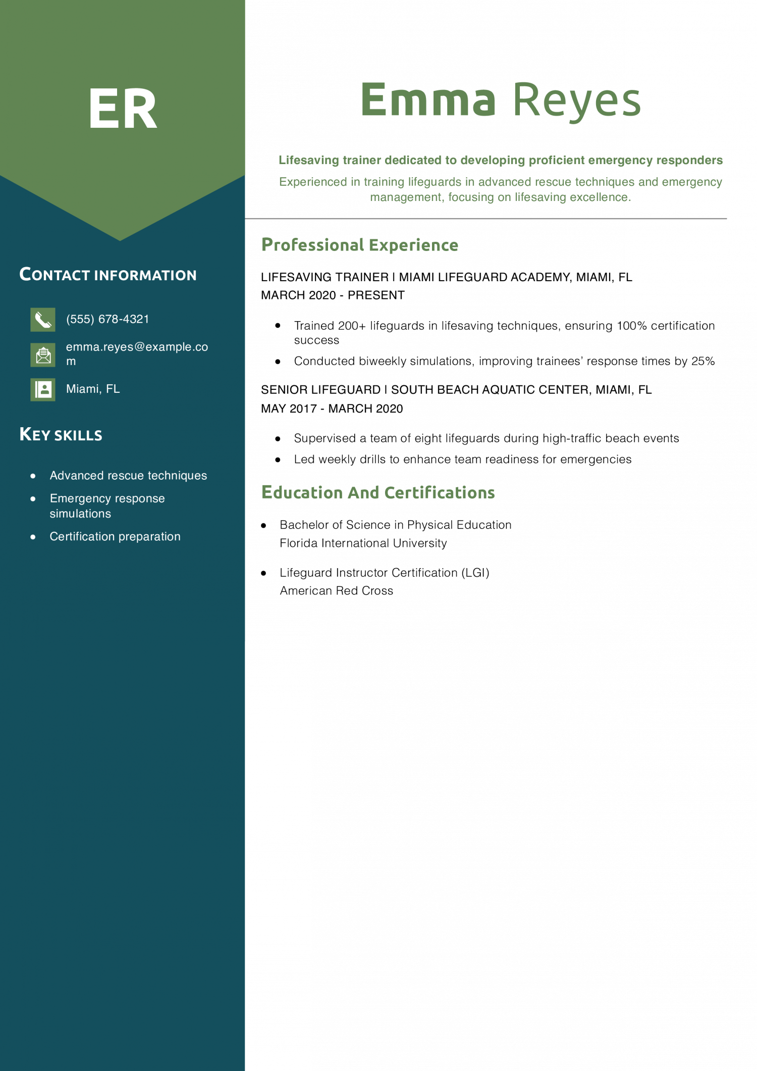 Lifesaving Trainer Resume Example