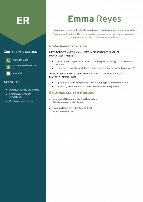 Lifesaving Trainer Resume Example