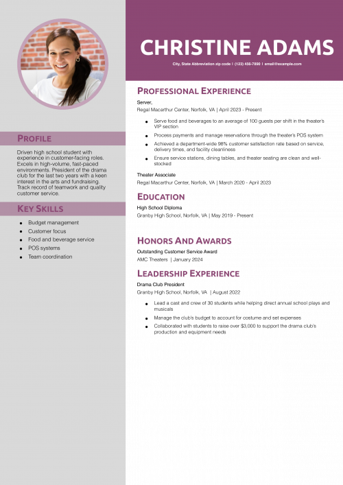 Professional and Volunteer Entry-level and Student Resume Example