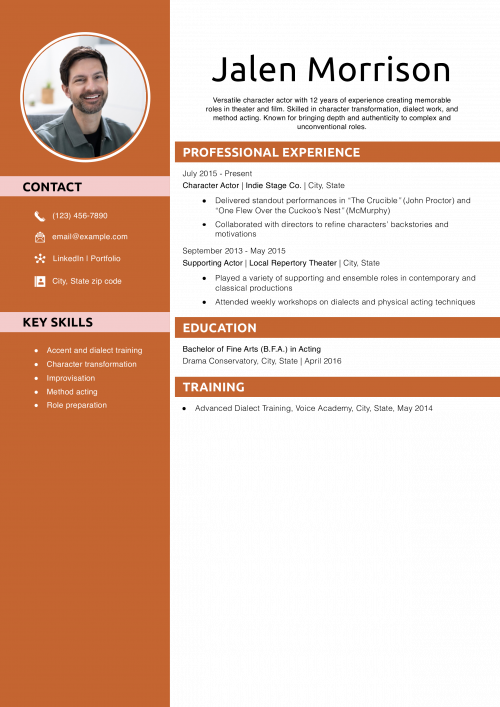 Character Actor Resume Example