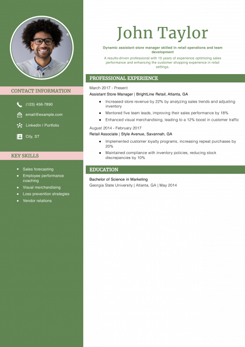 Retail Assistant Store Manager Job Description Resume Example