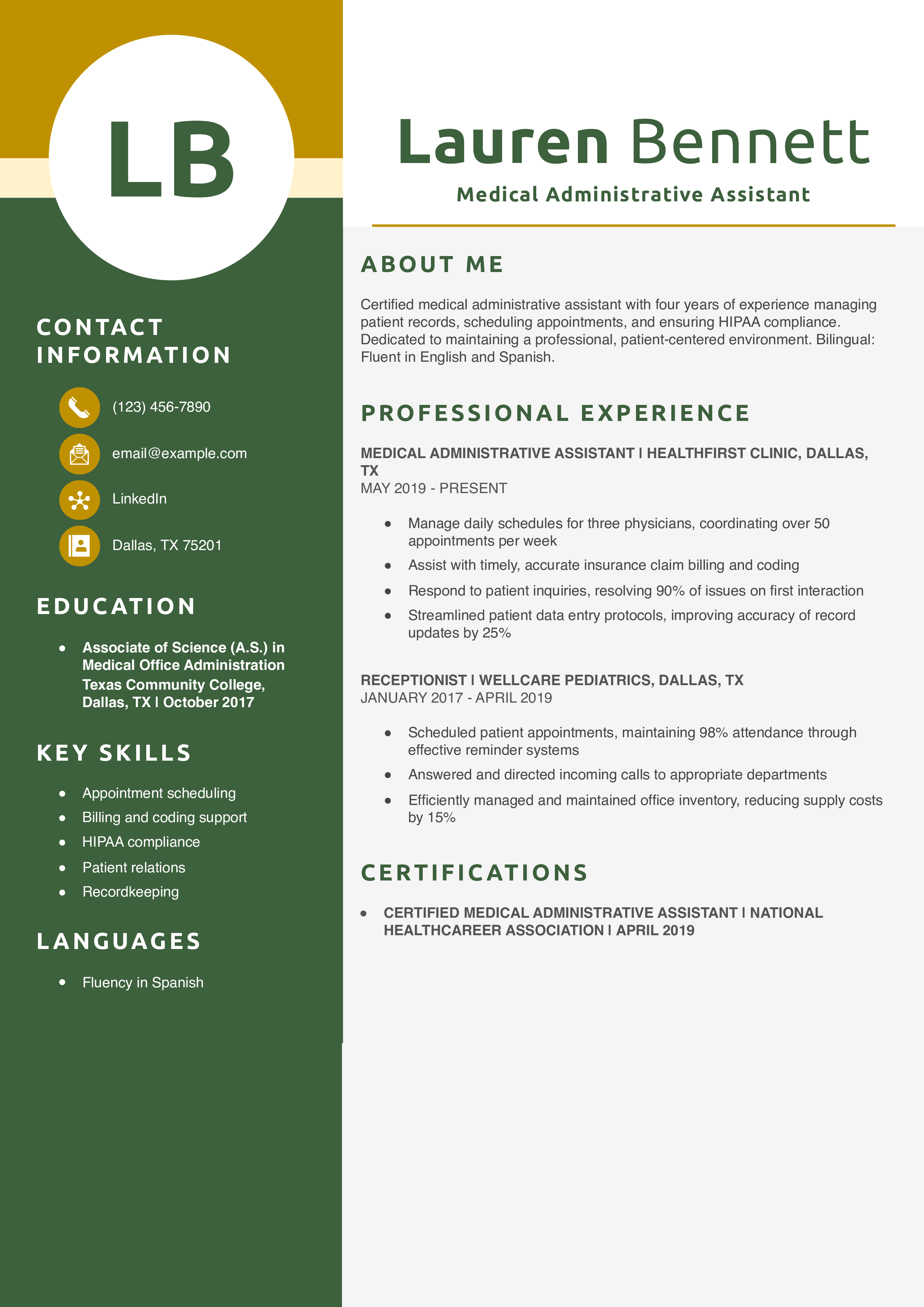 Medical Administrative Assistant Resume Example