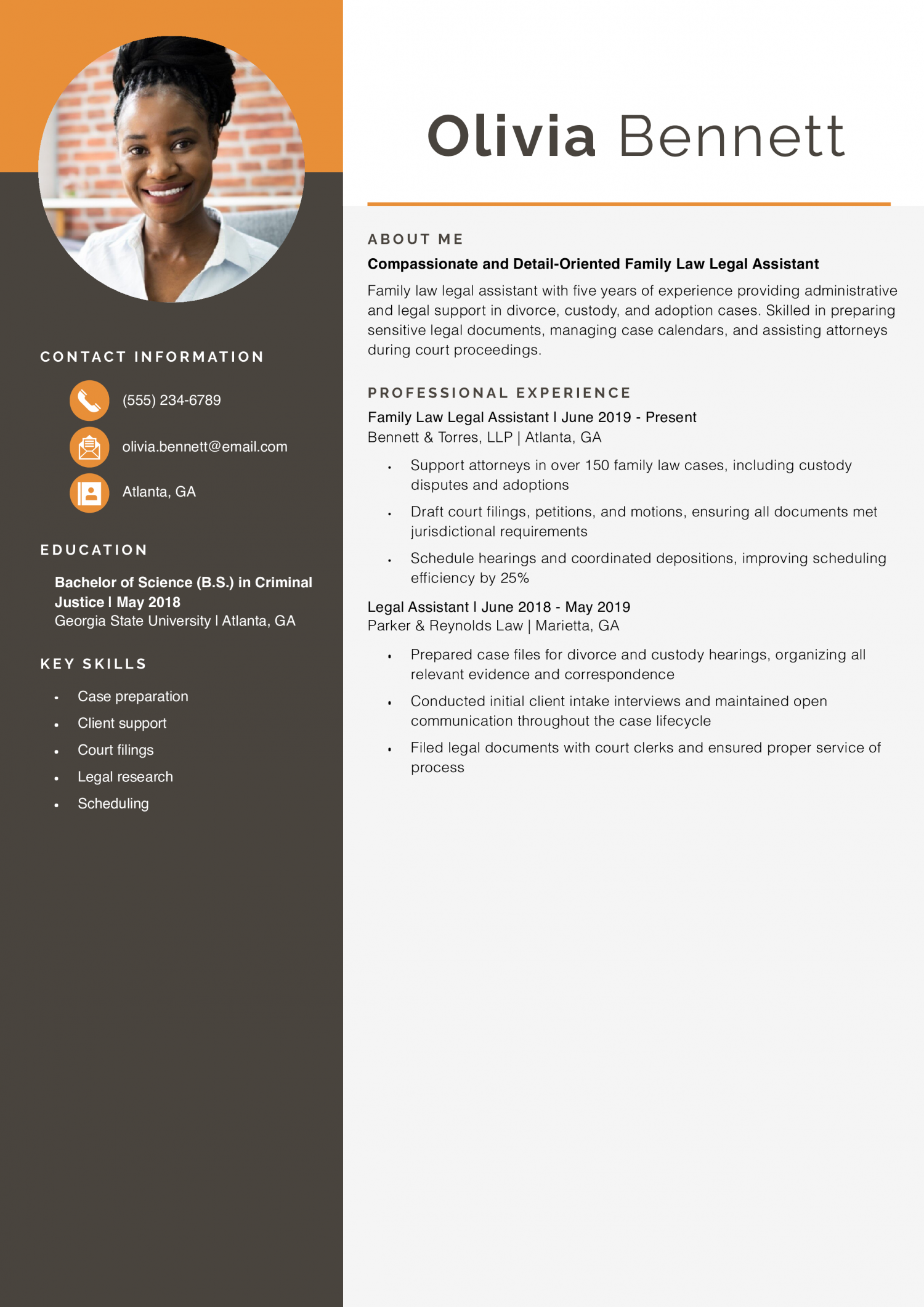 Family Law Legal Assistant Resume Example