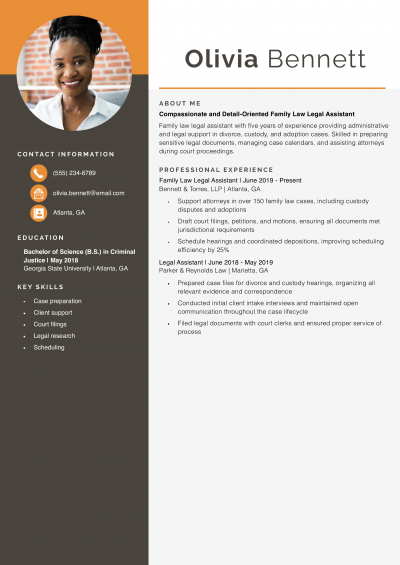 Family Law Legal Assistant Resume Example