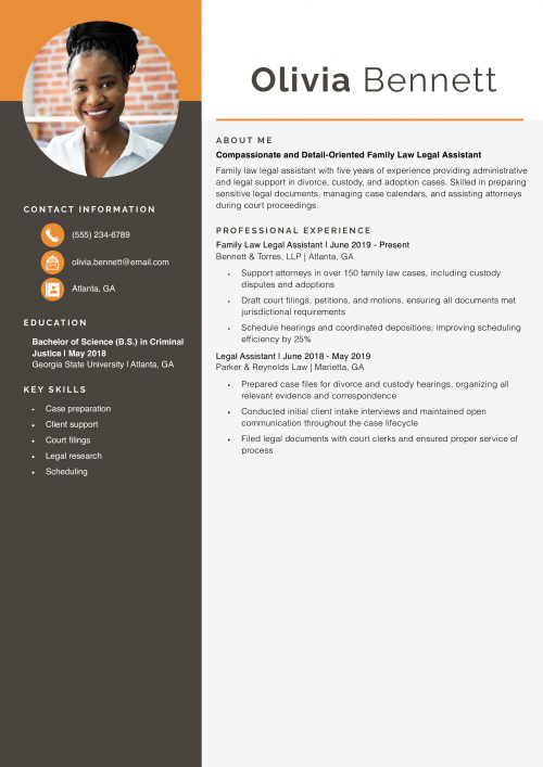 Family Law Legal Assistant Resume Example
