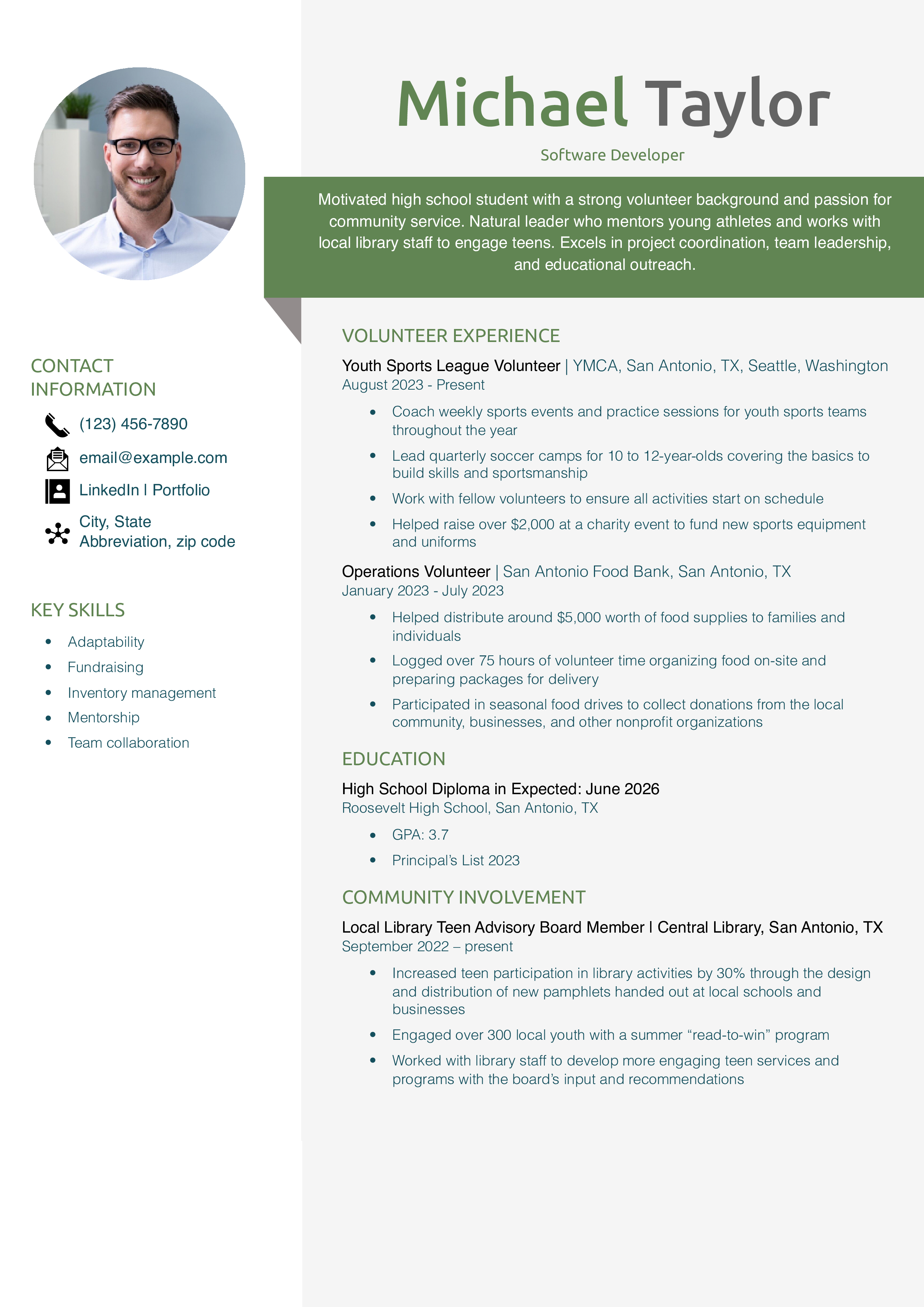 Volunteer Resume Example