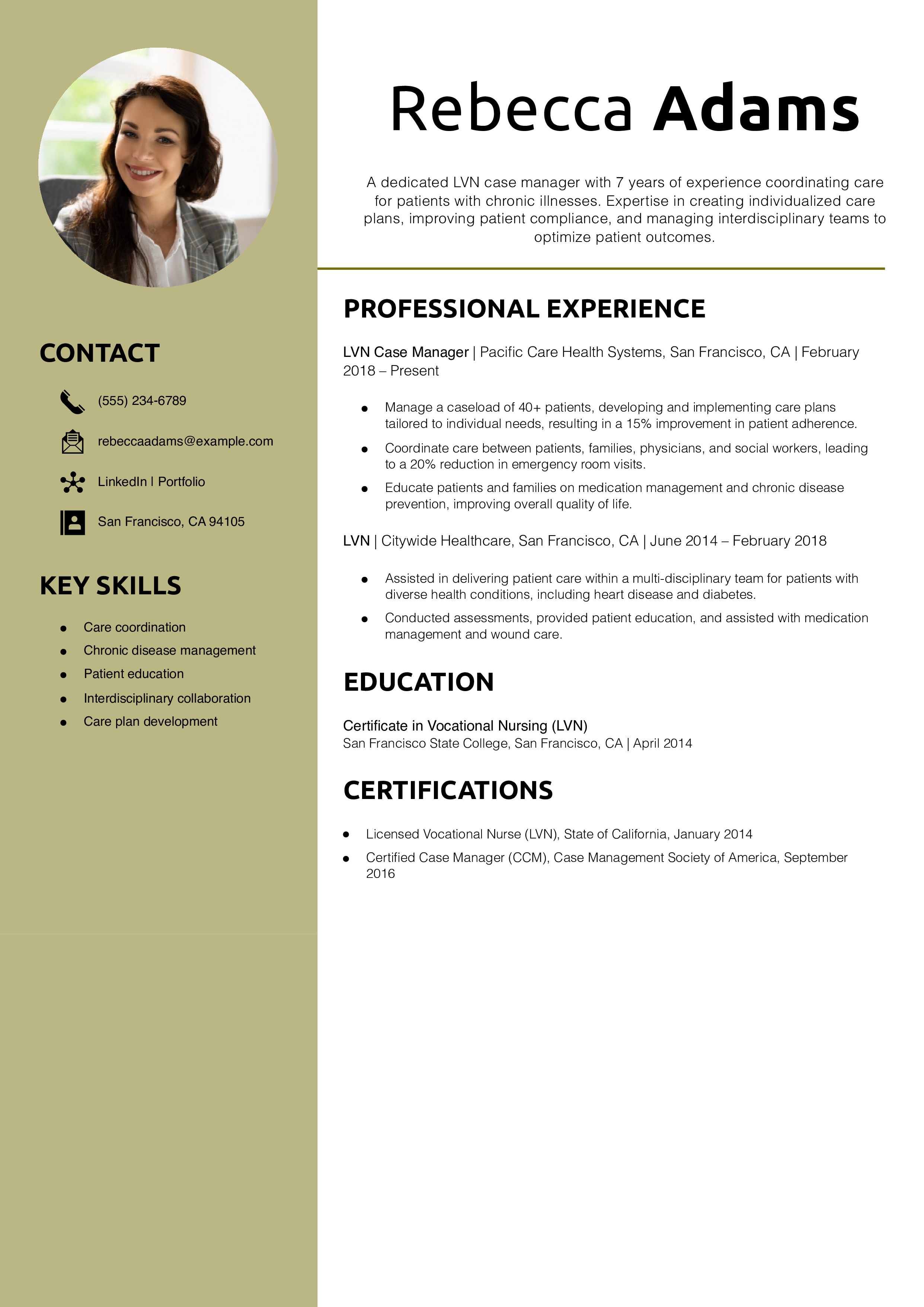 LVN Case Manager Resume Example