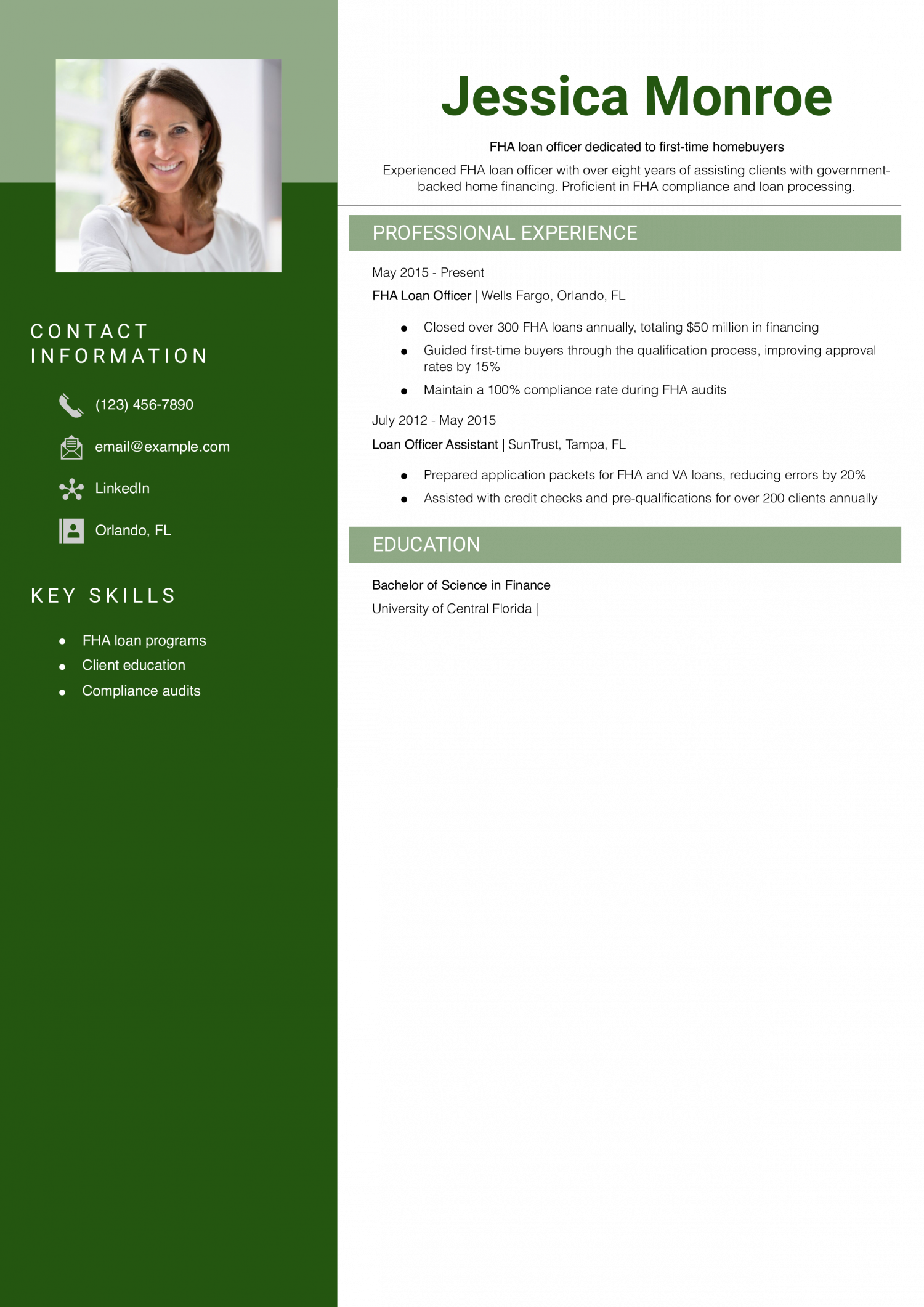 FHA Loan Officer Resume Example