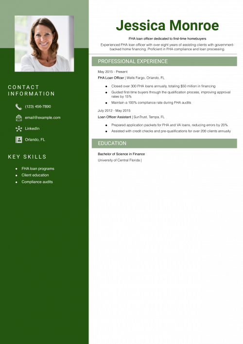 FHA Loan Officer Resume Example