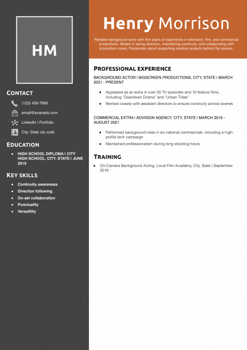 Background Actor Resume Example