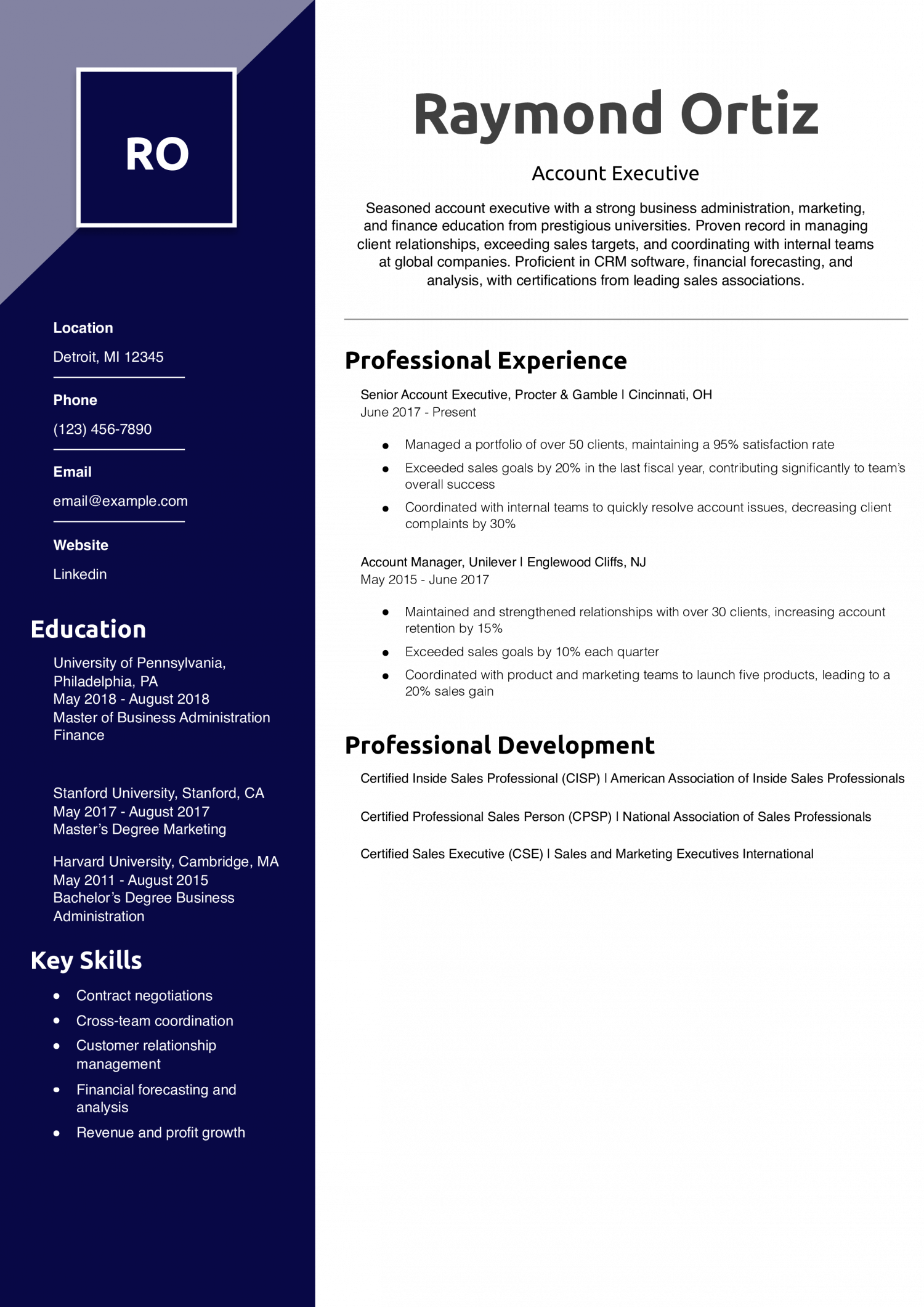 Account Executive Example Resume