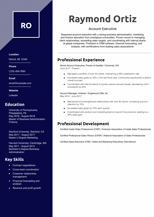 Account Executive Example Resume