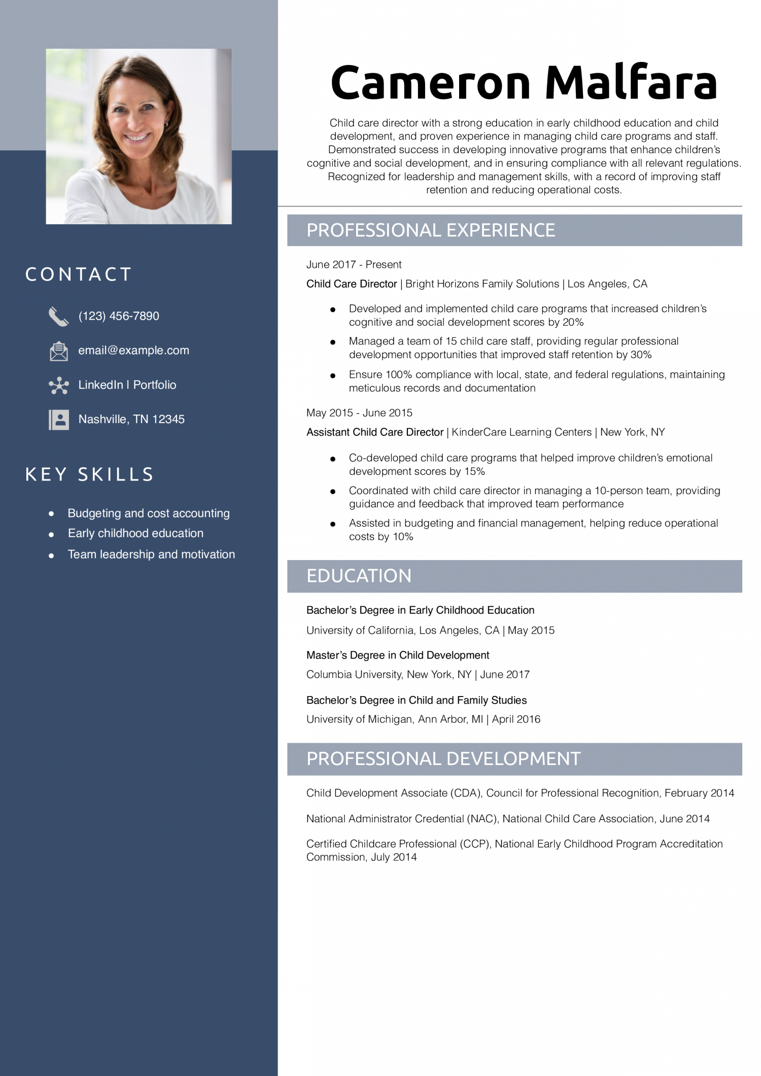 Child Care Director Resume Example