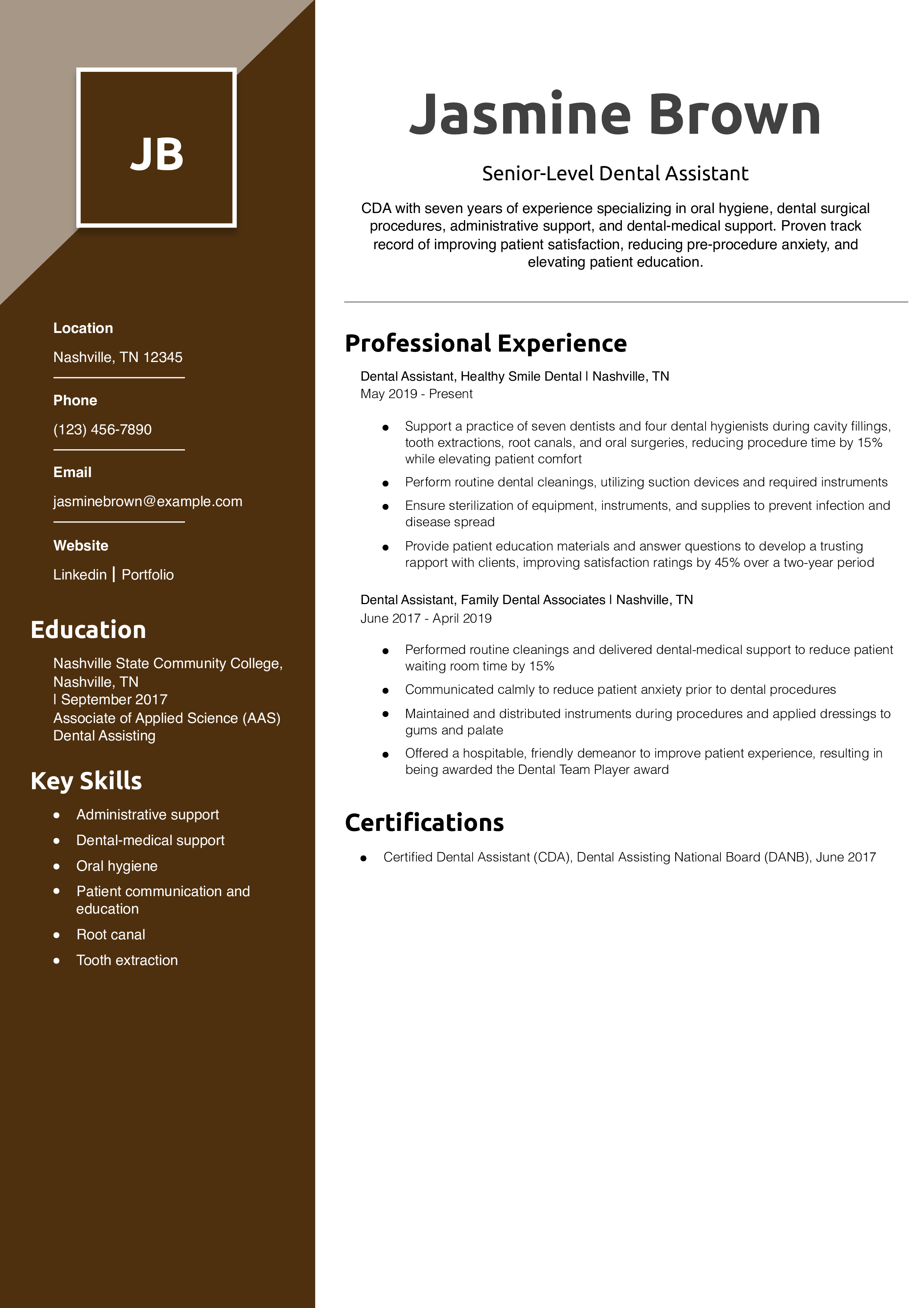 Senior-Level Dental Assistant Resume Example