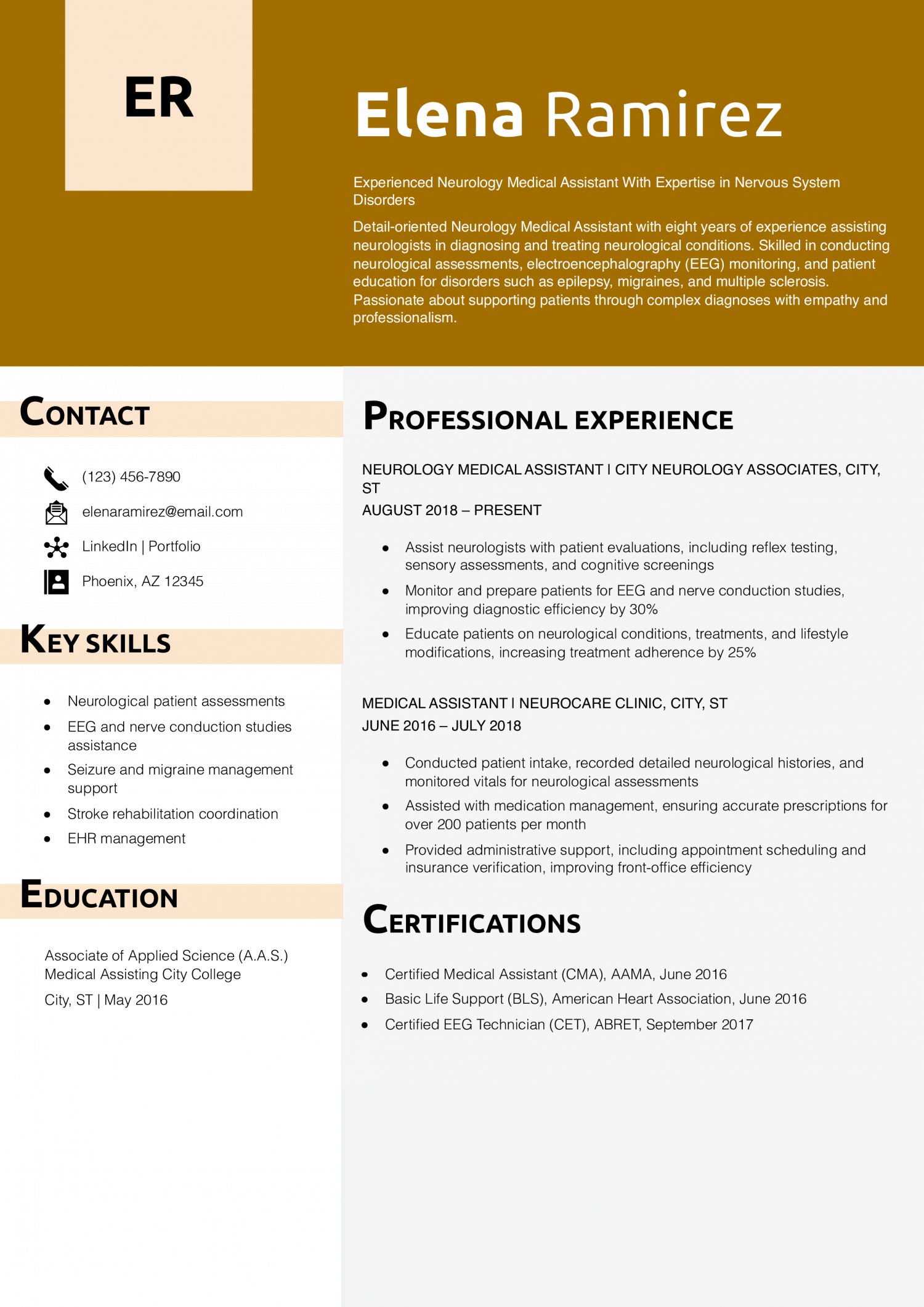 Neurology Medical Assistant Resume Example