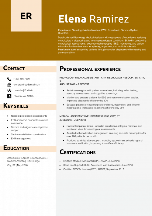 Neurology Medical Assistant Resume Example