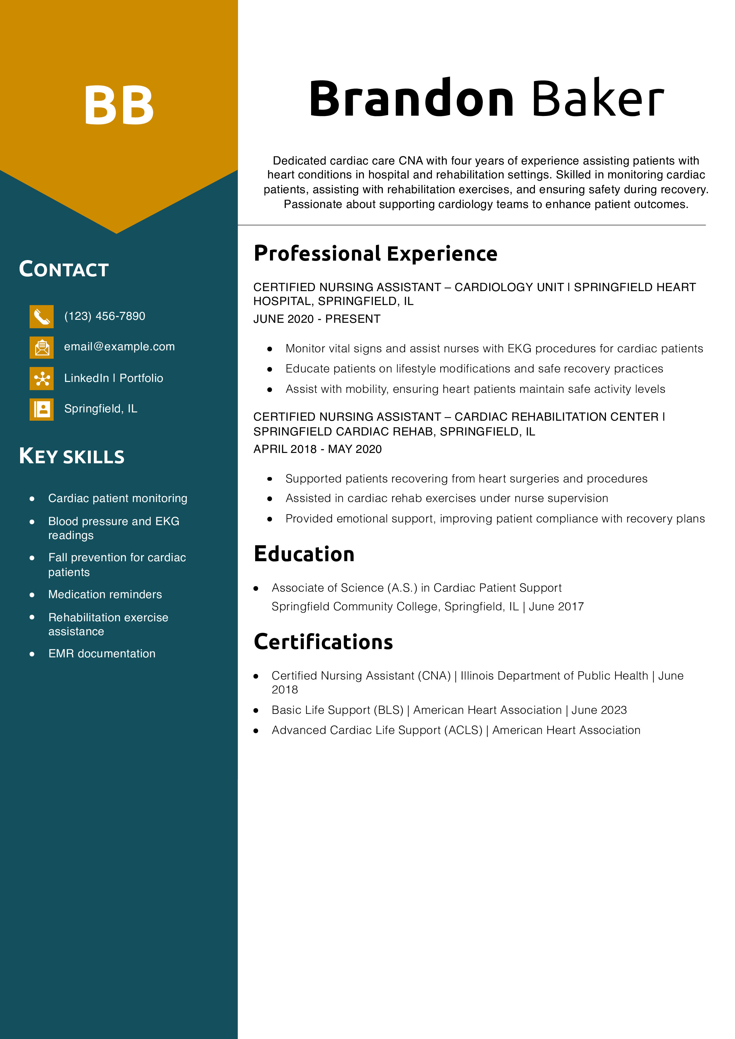 Cardiac Care CNA Resume