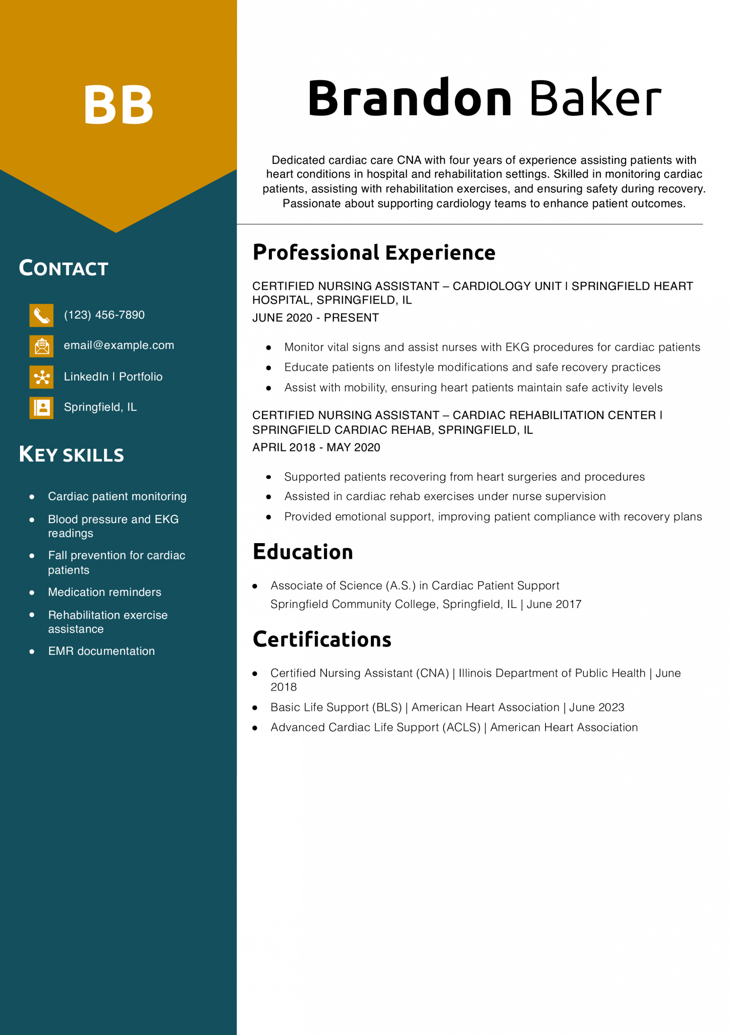 Cardiac Care CNA Resume