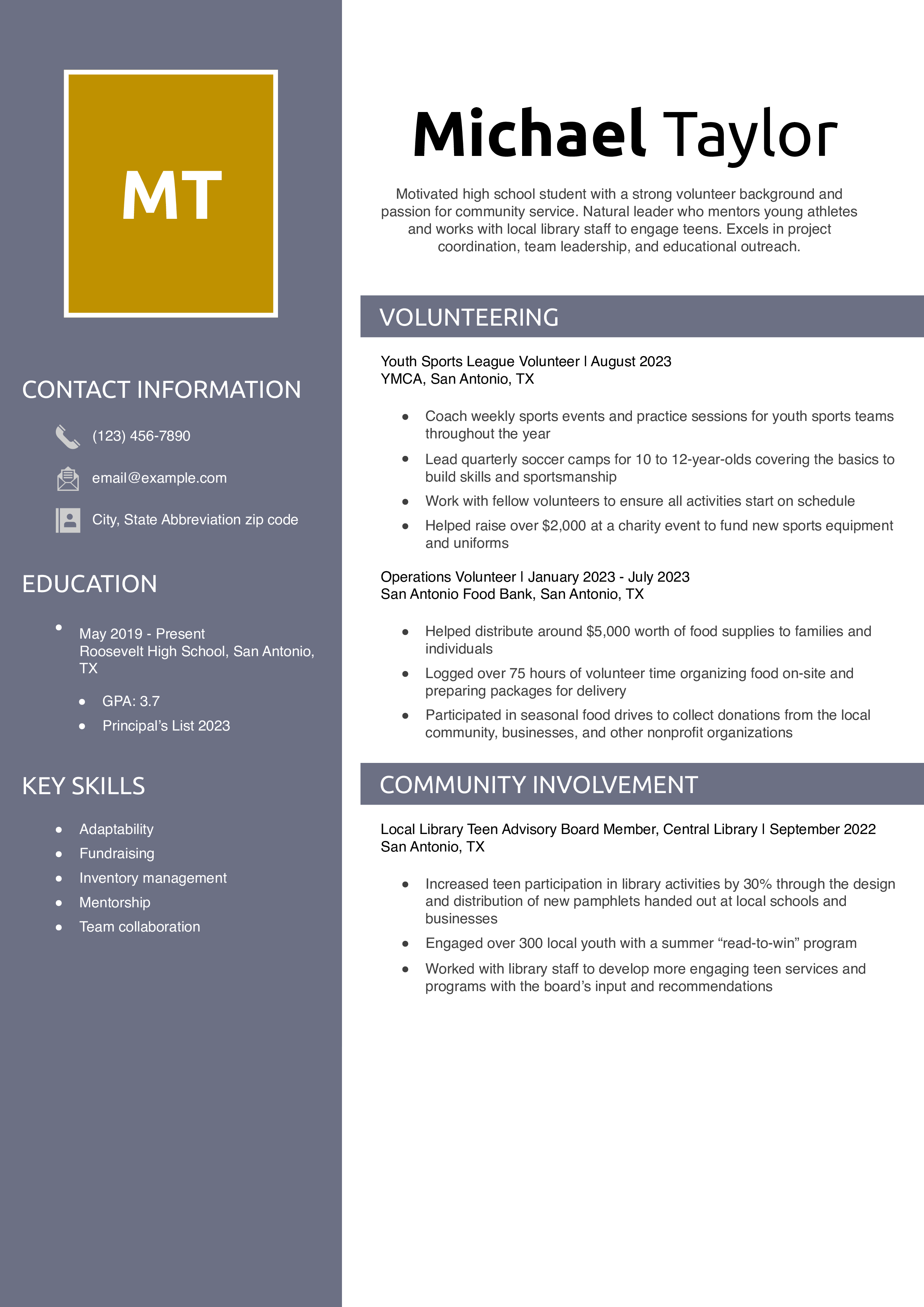 High School Resume Example