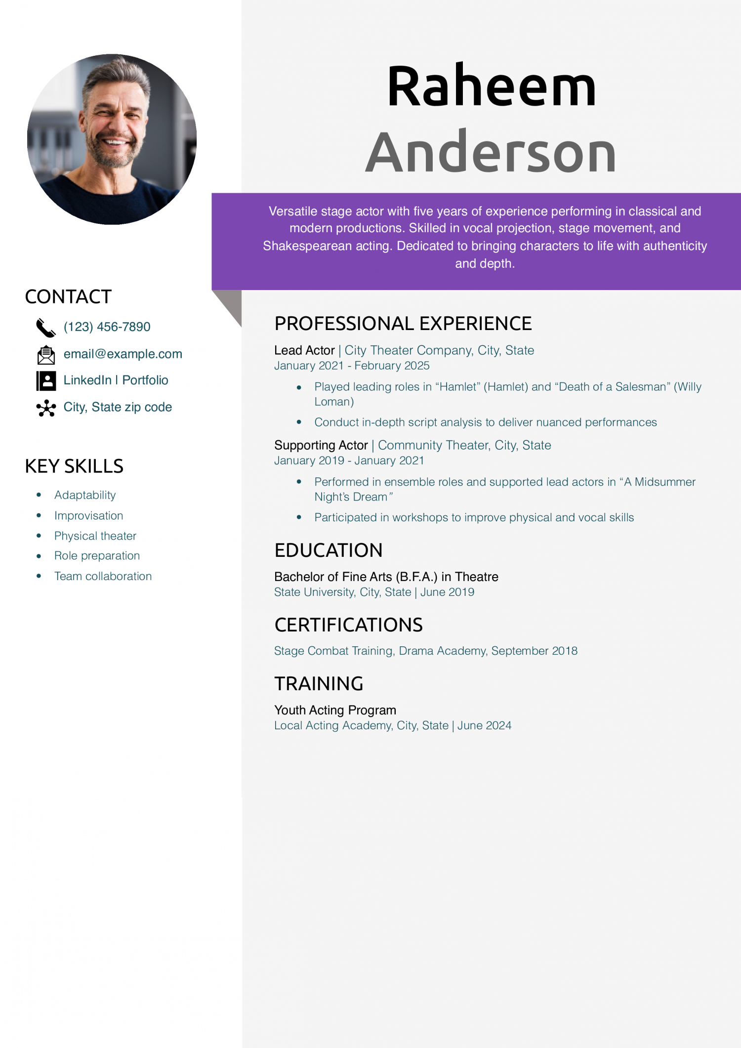 Stage Actor Resume Example