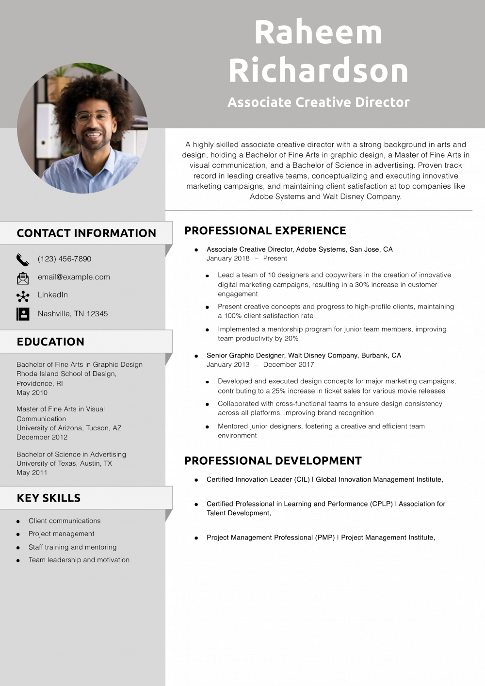 Associate Creative Director Resume Example