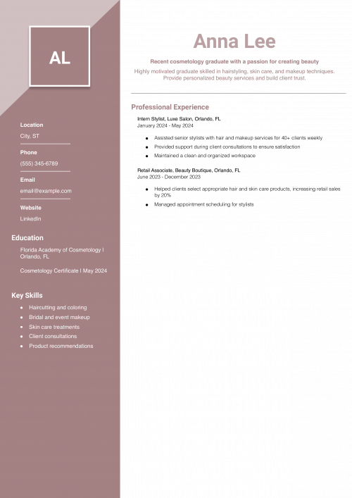 Cosmetology Graduate Resume Example