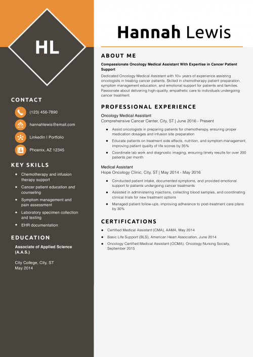 Oncology Medical Assistant Resume Example