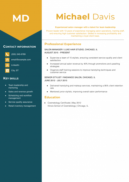Salon Manager Resume Example