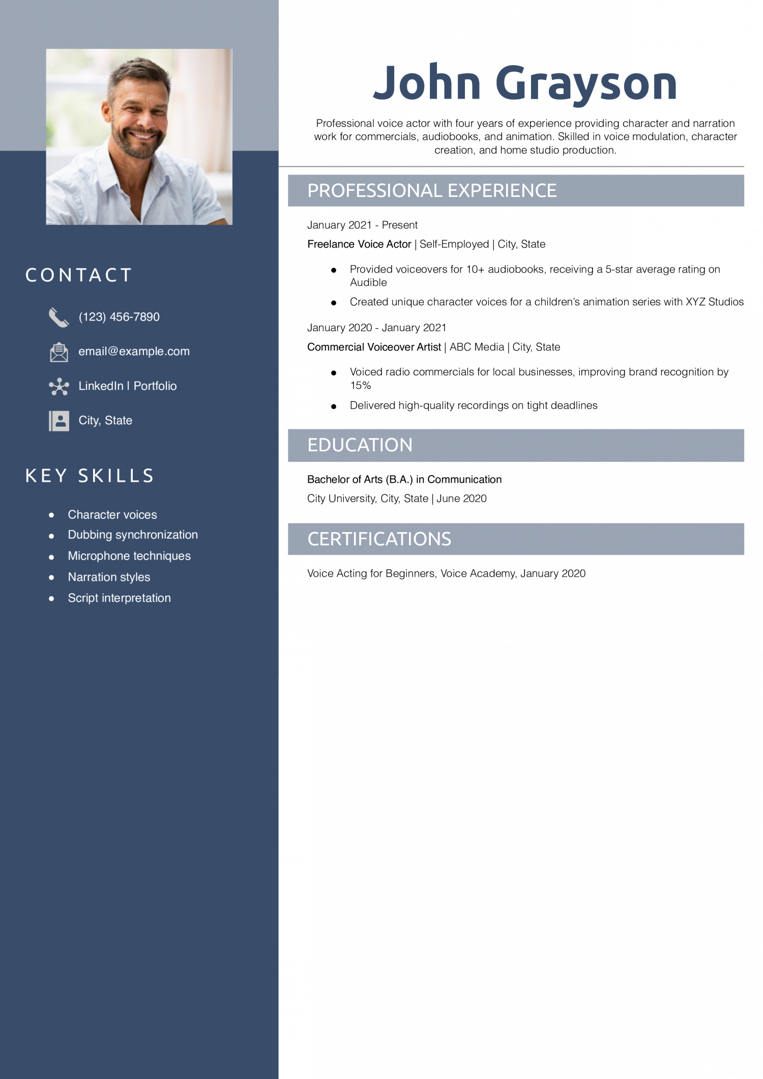 Voice Acting Resume Example