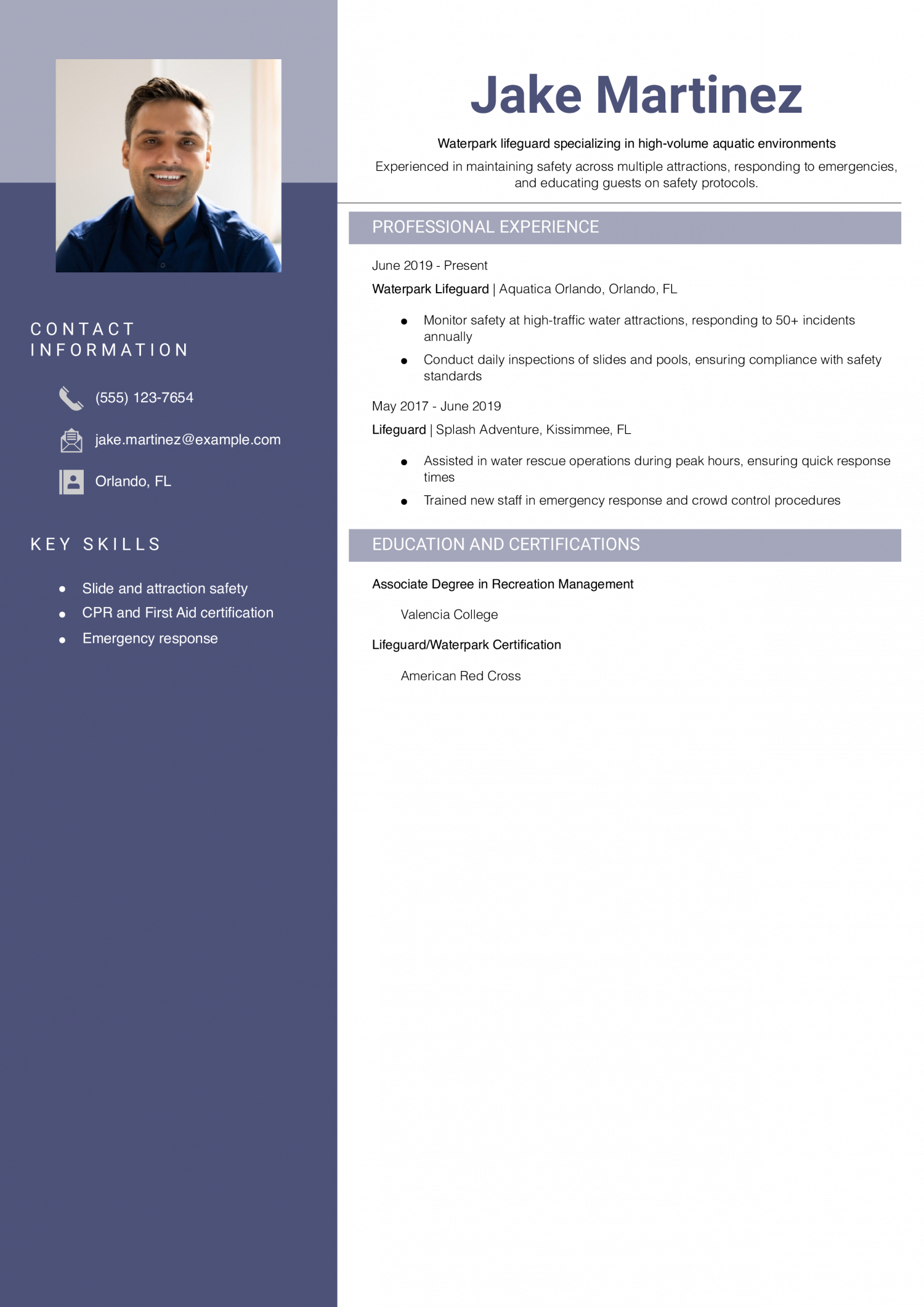Waterpark Lifeguard Resume Example