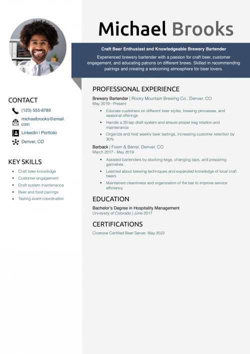 Brewery Bartender Resume Example