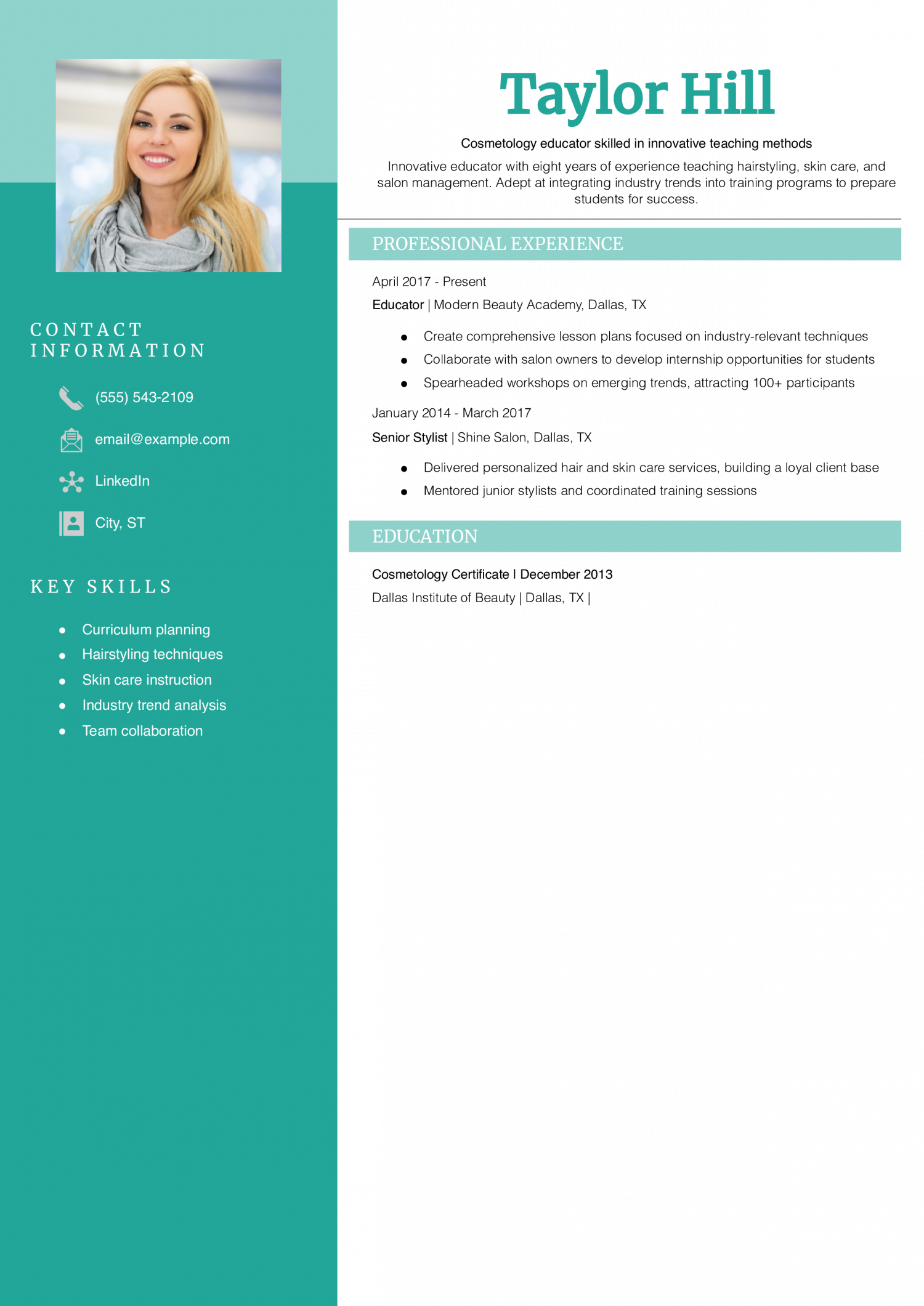 Cosmetology Educator Resume Example_Copy