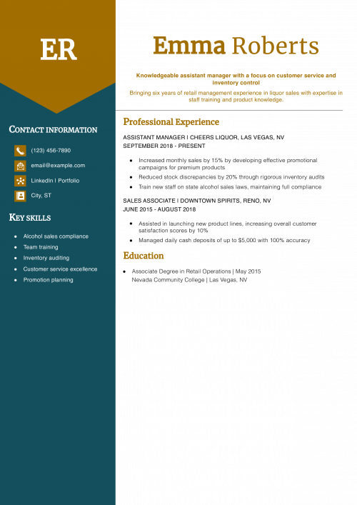 Liquor Store Assistant Manager Resume Example