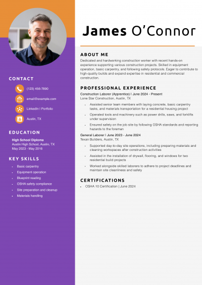 Entry-Level Construction Worker Resume Example