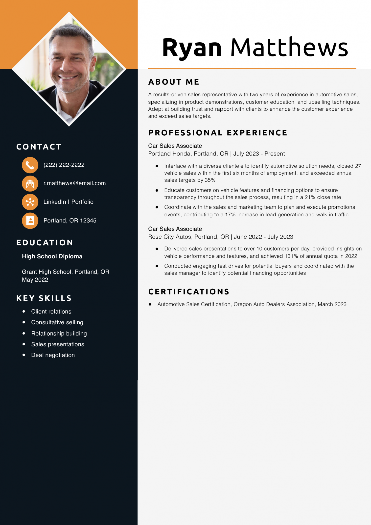 Entry-Level Sales Representative Resume Example