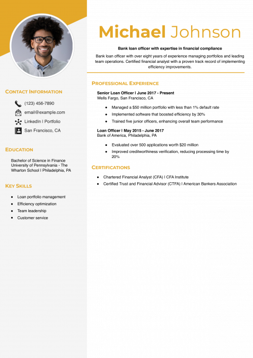 Bank Loan Officer Resume Example