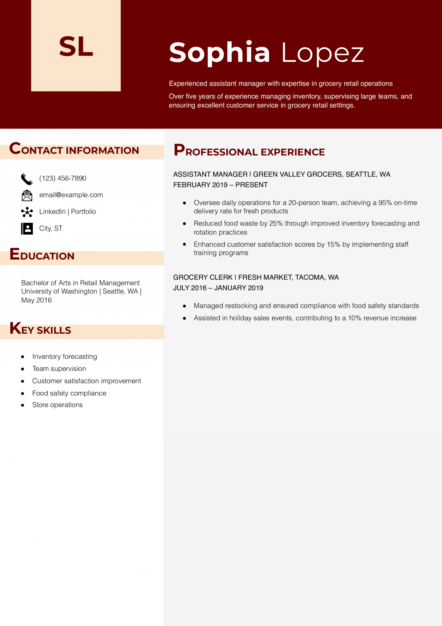 Grocery Store Assistant Manager Resume Example